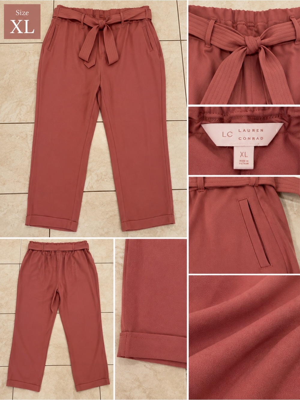 LC Lauren Conrad Rust Paperbag Waist Cropped Pants